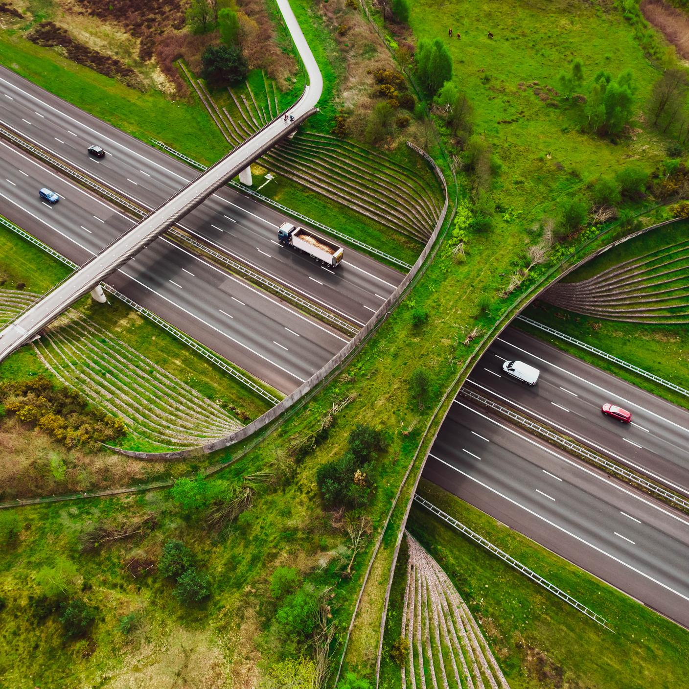 Aerial view by drone of the Ecoduct De Borkeld for the wildlife