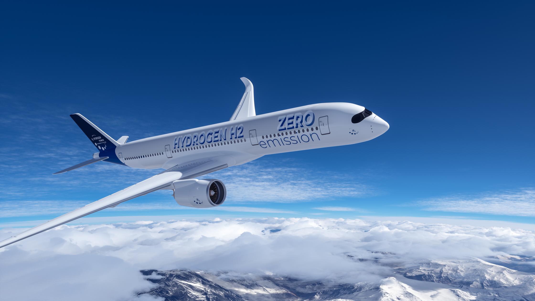 Making the future if flight - Blue Hydrogen filled H2 Aeroplane flying in the sky